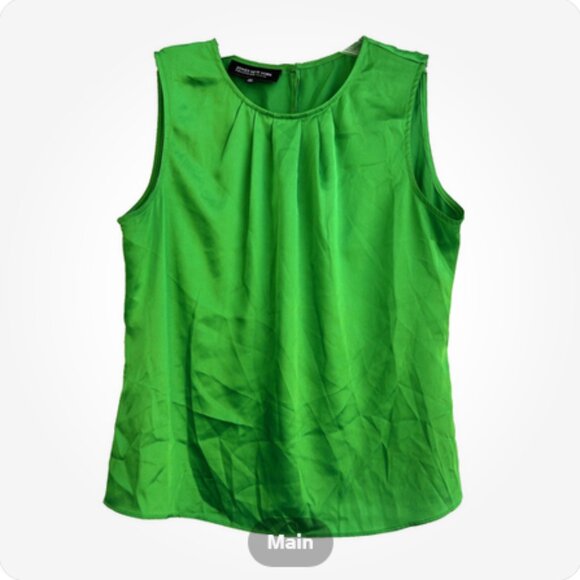 Jones New York Women's sz 10P Sleeveless Pleated Shell Top Green Relaxed Silky - Picture 2 of 6